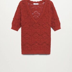Mango Deep Red V-Neck Sweater